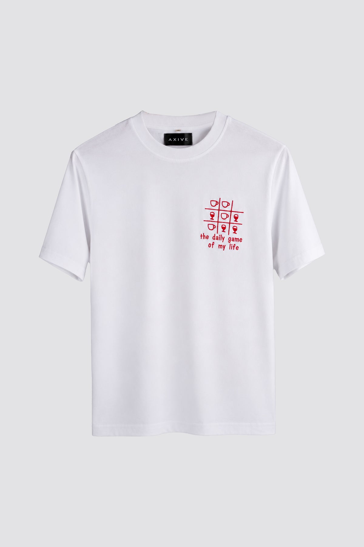 Women's Embroidered Grid Tee – White